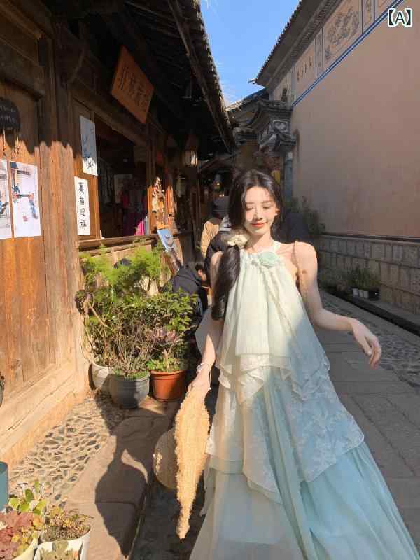 衣装 お召しもの レディース ハッカ夏昼日なかの名まえのついた.レディース夏の冷やりとしたシルクロングドレスは.桃1つで.肩を飾る袖なしのがとても雅びやかです。