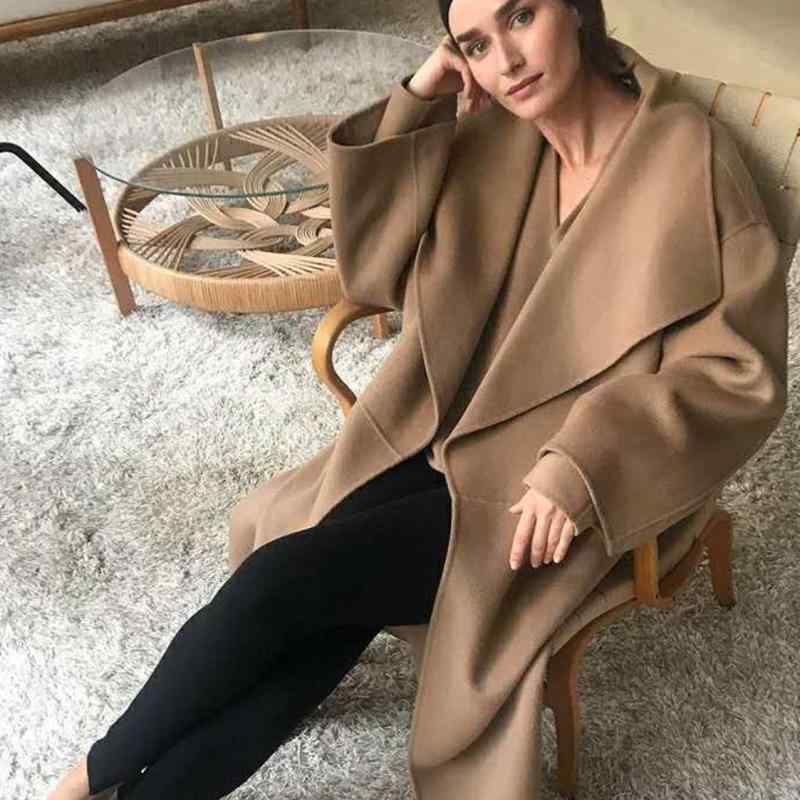 コート レディース 秋冬 中長丈 ラペル リバーシブル ウール カシミア トレンチ 9分袖 アウター 暖かみ 毛織り