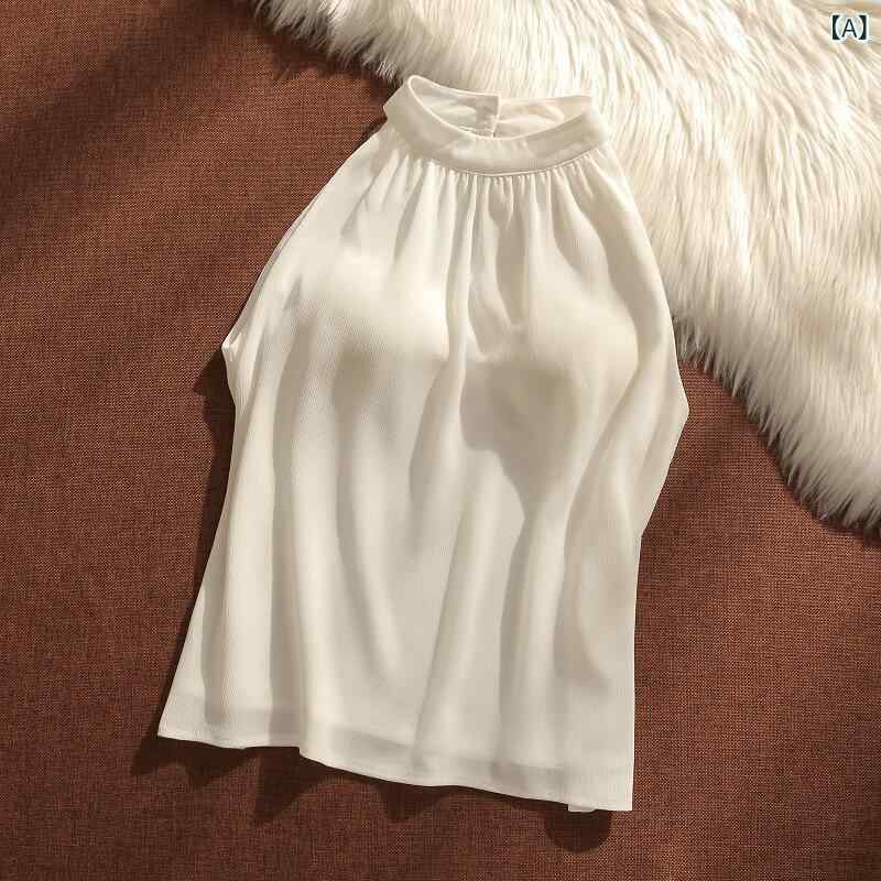 レディース トップス ホルターネック レディース トップス ホルターネック ホルターネック トップス、 女性用、 夏 アウター、 ノースリーブ、 シフォン、 気質、 ゆったり デザイン、 ニッチ、 露出 鎖骨、 純粋な 欲望、 キャミソール