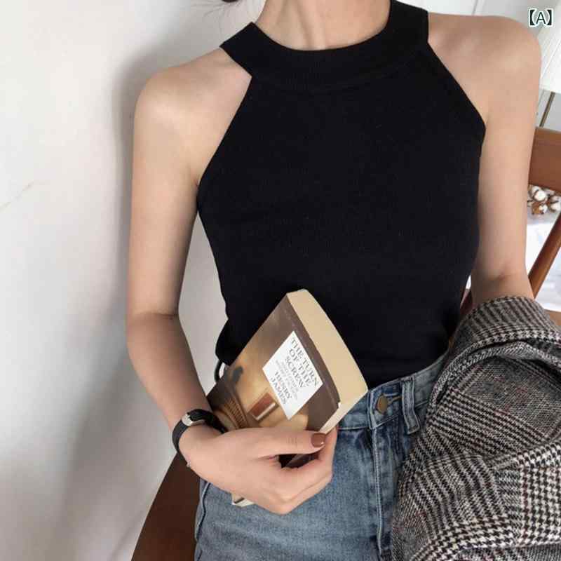 ホルターネック レディース トップス ホルターネック レディース トップス レディース 黒いこと 編み物 ホルターネックキャミソール 2025夏  か細い相応う 遊撃手 オフショルダー ノースリーブいの一番