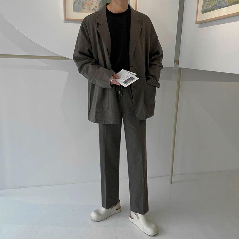 スーツ メンズ カジュアル セット 春 韓国風 ゆったり ストレート パンツ ジャケット トレンド 普段使い ビジネス