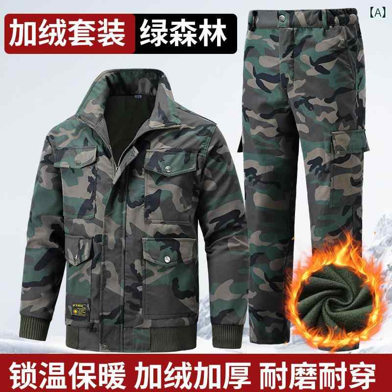 送料無料 作業着 セット 送料無料 作業着 セット 男性用の 秋と 冬 迷彩 作業 服 スーツ、 ベルベットと 厚みの ある 建設 現場の 耐 摩耗性と 汚れに 強い 労働 保護 服、 自動車 修理および 溶接