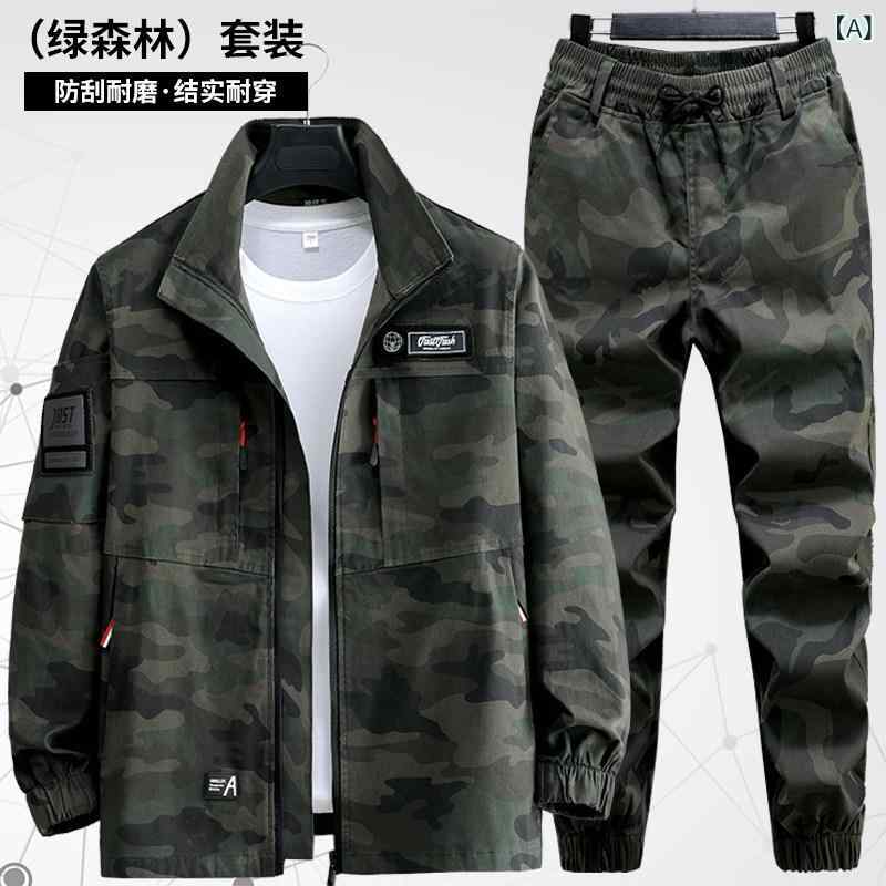 送料無料　作業服　セット 作業 服、 労働 保護、 春と 秋の ポリエステル 綿 迷彩 スーツ、 自動車 修理、 汚れ 防止、 サイクリング、 防 風、 アウトドア、 傷 耐 摩耗 服