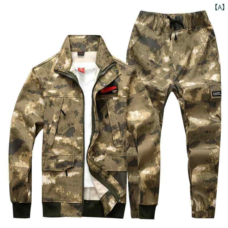 送料無料　作業服　セット 男性用 春秋 作業 服、 純 綿、 厚手の 耐 摩耗性 迷彩 労働 保護 大きい サイズの スーツ、 自動車 修理 溶接 機