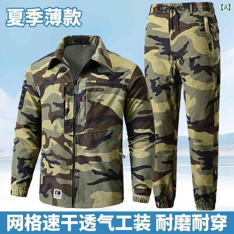 送料無料 作業服 セット 夏 迷彩 薄手 作業 服 スーツ メンズ 耐 摩耗 防水 自動車 修理 労働 保護 服新 スタイル