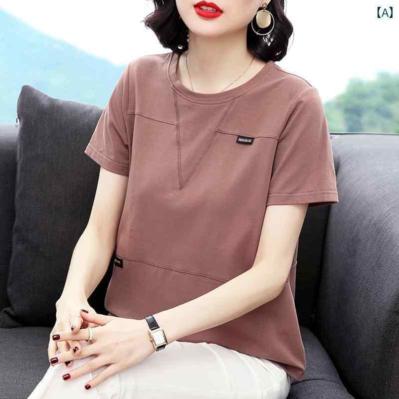 レディース　Tシャツ　半袖 ママ ゆったり 綿 半袖 Tシャツ 女性用 2024夏 向け 大きいサイズ 洋風 シャツ 4,295円