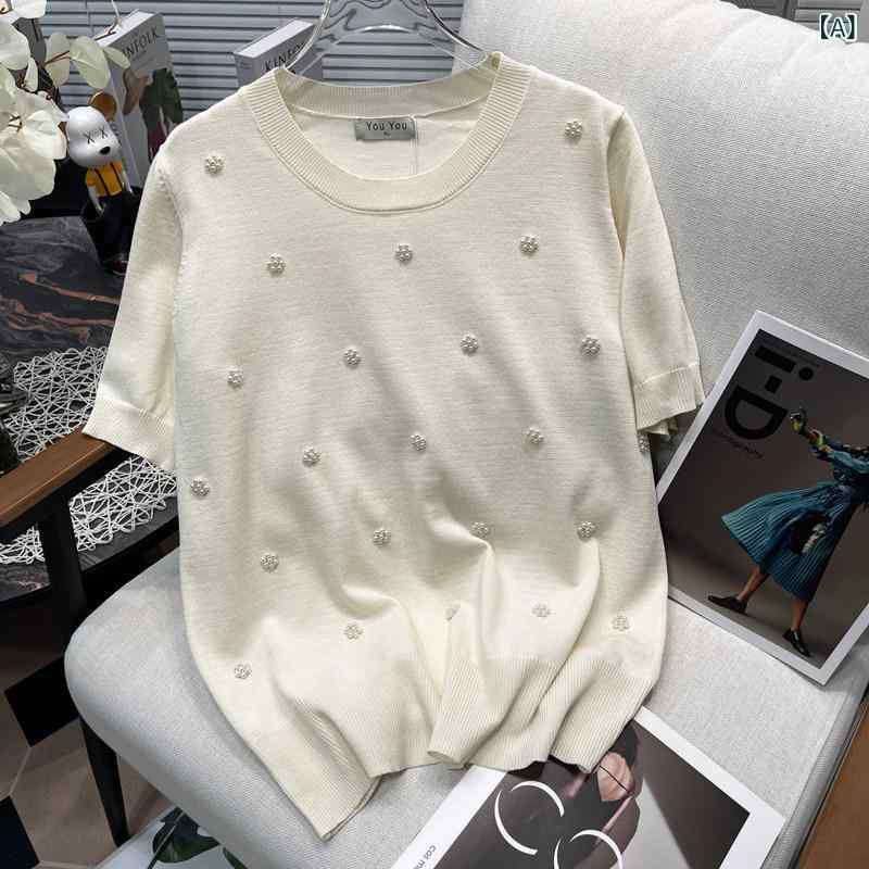 レディース　Tシャツ　半袖 胡 紫 樹の 大きいサイズ 婦人用 Tシャツは 太った 女性に ぴったりの ファッション カジュアルです。 ゆったりと スリムに 着こなし パール ニットの 半袖と 合わせても 素敵です。