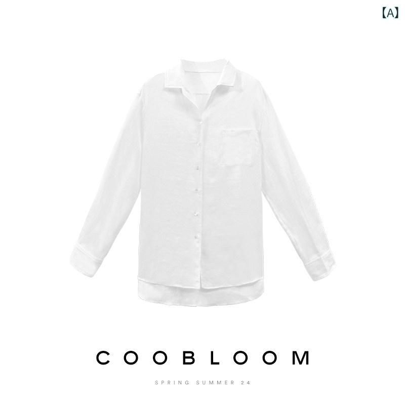 レディース シャツ トップス COOBLOOM / オールド マネー スタイル ホワイトリネン シャツ レディース 2025 早春 長袖 トップス セット|SEIYUショップ