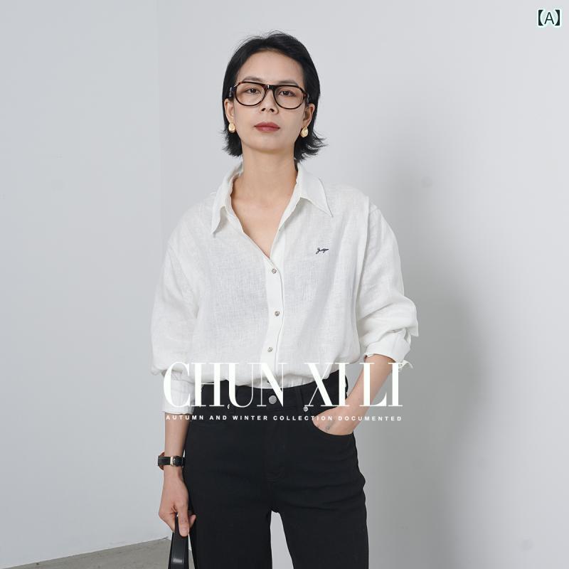 レディース　　シャツ　トップス 春 希 里 / 2025 レディースシャツ 通気性と 快適性 100 % リネン シンプル シャツ ジャケット