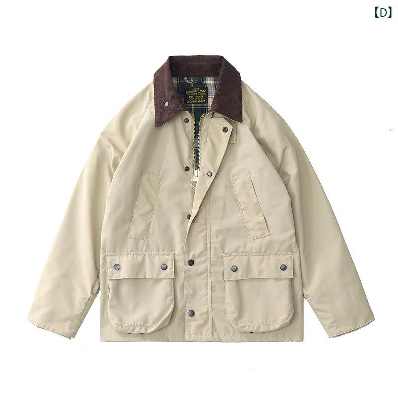 メンズ　　ジャケット　シンプル ヴィンテージ 作業着 オイル ワックス ジャケット アミ カーキ アメリカン レトロ コーデュロイ ハンティングジャケット メンズ 春秋