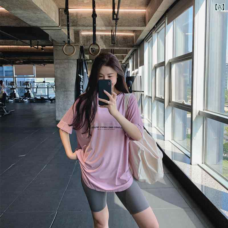 レディース　　Tシャツ　ゆったり 夏 薄手 大きいサイズ フィットネス 服 太った mm 200ポンド ゆったり ヨガ メッシュ 半袖 ヒップ上 スポーツ ロング Tシャツ レディース