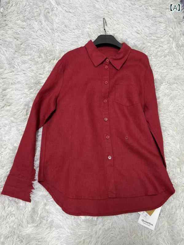 レディース　　Tシャツ　ゆったり 600 Gaojie 芸術的な フレンチ キャビネット 標準 リネン オールド マネー スタイル フル シャツ