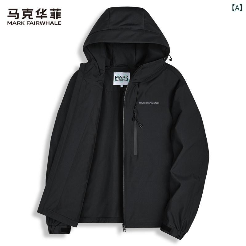 アウター メンズ ジャケット パーカ アウター メンズ ジャケット パーカ 【 防風防 シワ】 マーク フェア ホエール フード付き 刺繍 ジャケット メンズ 2025 春 アウトドア カジュアル