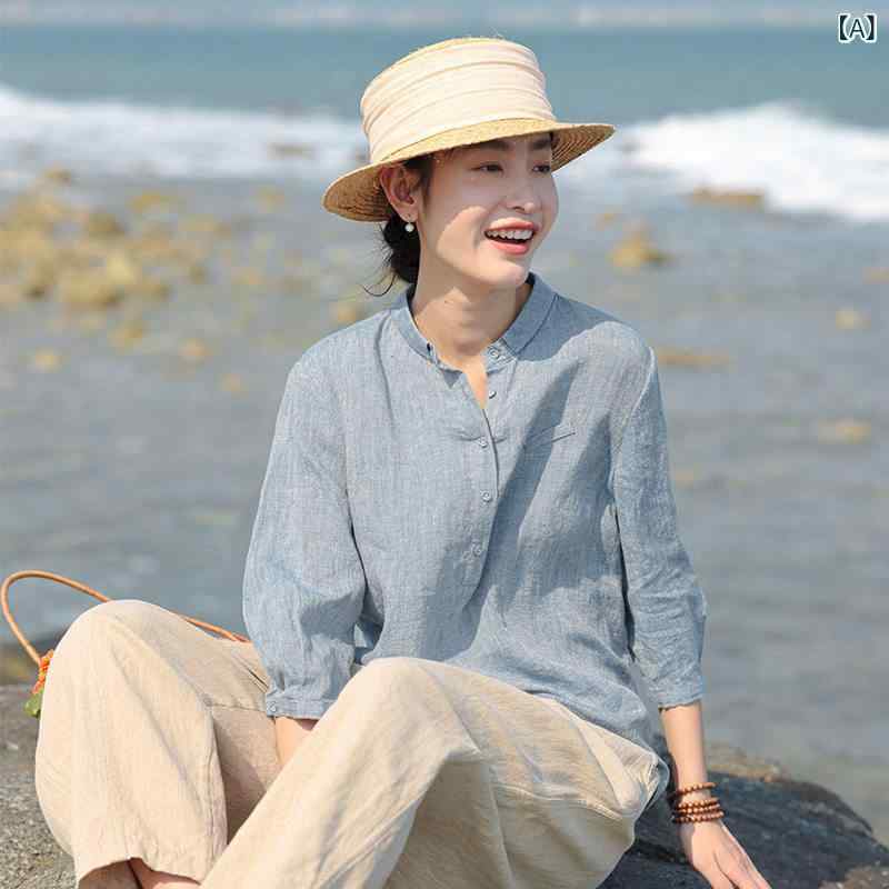 トップス　レディース　シャツ 100 フランス JI 細 糸 織り リネン プルオーバー 夏 シャツ 女性 2025 春 トップス ゆったり ケ ラン ユアン 14,542円