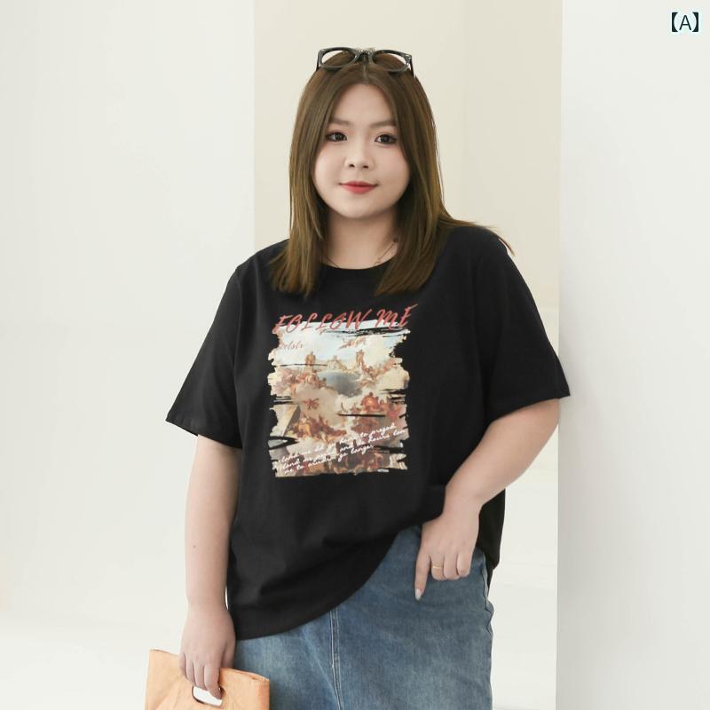 トップス　レディース　Tシャツ ローズの 魔法の 本 プリントプルオーバー 大きいサイズ 太い mm 夏 200 斤 半袖 Tシャツ 女性