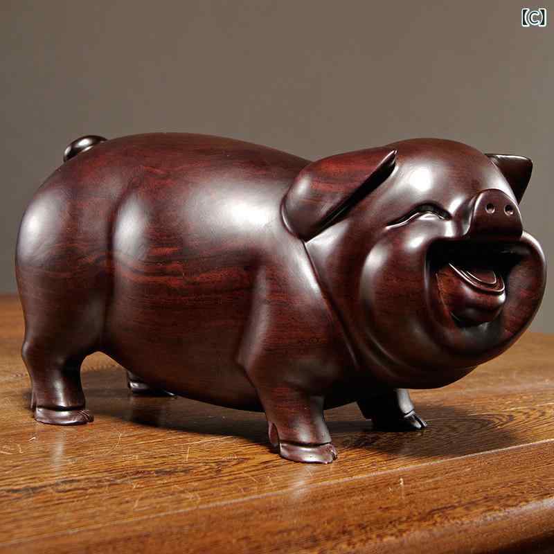 ホビー　雑貨　装飾品 黒檀の 無垢材 彫刻 豚の 飾りの ペア 十二支の カップル 動物の 豚 家の 装飾 マホガニー