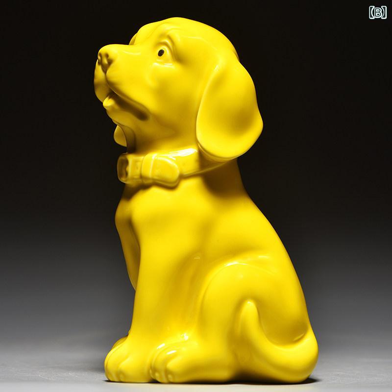 ホビー　雑貨　装飾品 黄色の 陶器の 犬の 飾り かわいい 干支の 子犬の 繁栄の 富 リビング ルーム 家の コーナーの 装飾