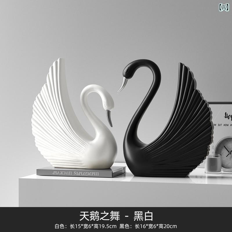 ホビー　雑貨　装飾品 の 黒と 白の 白鳥の 装飾品 高級 アート ホーム ディスプレイキャビネット 研究用 ワイン キャビネット ソフト 装飾