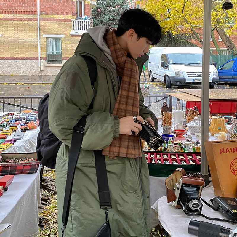 メンズ 冬用 中長丈 コート ゆったりシルエット 厚手 綿素材 高級感 韓国スタイル トレンド デザイン 暖か アウター 日常使い