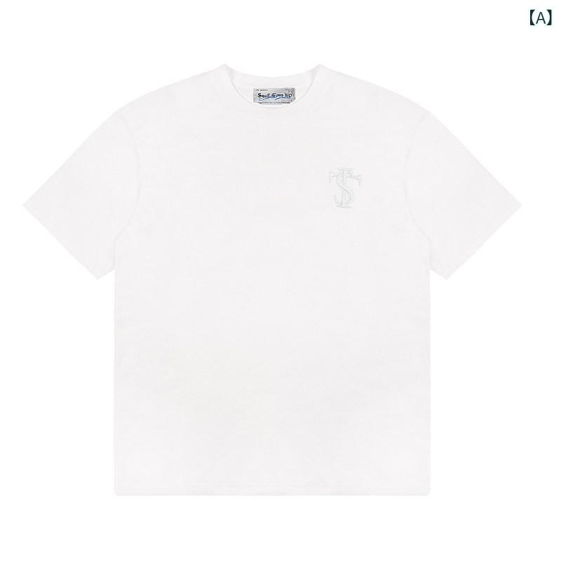 Tシャツ　メンズ　おしゃれ STK SmallTownKid パッチ 半袖 ラウンドネック Tシャツ インナーウェア ヘビーウェイト ストリート ヒップ ホップ ラップ