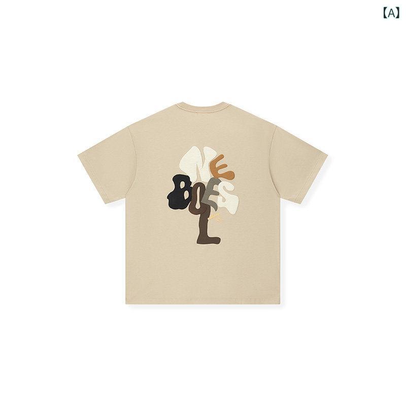 Tシャツ メンズ おしゃれ Tシャツ メンズ おしゃれ BONERESS 木の 形の 文字 変形 プリント 半袖な 夏 カジュアル メンズ レディースの アメリカン カップル Tシャツ