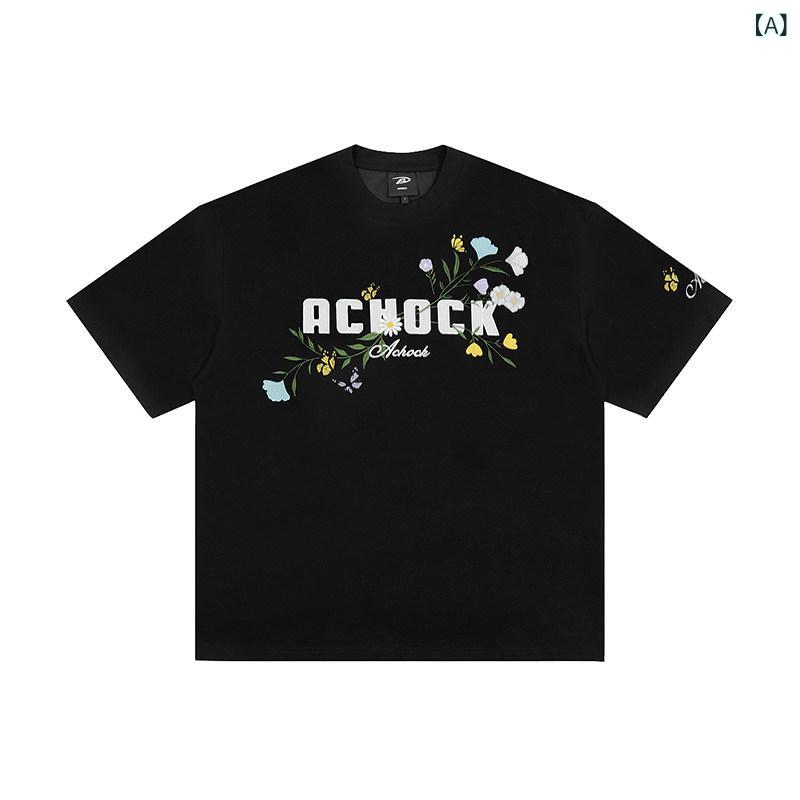 ティーシャツ メンズ 今めかしい Achock 公式的 バス発着場 花柄 刺しゅう 半袖 ティーシャツ 男女兼用新 アメリカン 表どおり 二人組 トップス
