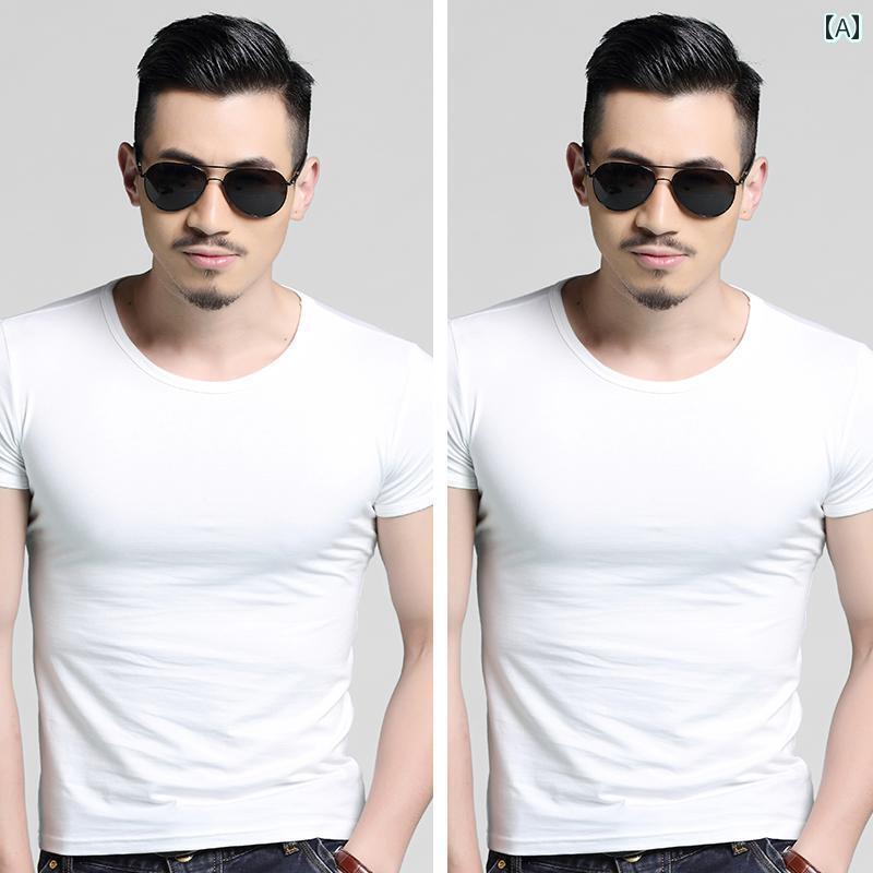 Tシャツ　メンズ　おしゃれ 2枚の レイヤリング シャツ メンズ 半袖 Tシャツ スリムフィット インナーウェア ボディシャツ 夏 黒と 白 無地 綿 タイツ