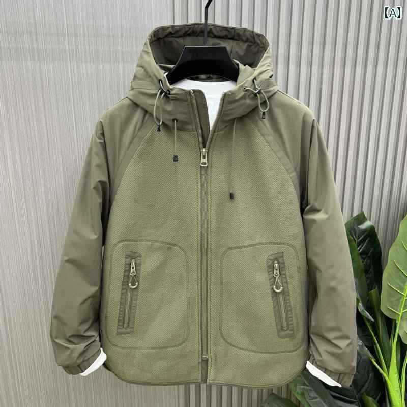 ジャケット　パーカー　メンズ　シンプル 秋冬 メンズ パッチワーク フード付き コットンジャケット 韓国 ゆったり カジュアル 厚手 コート 万能 トップス