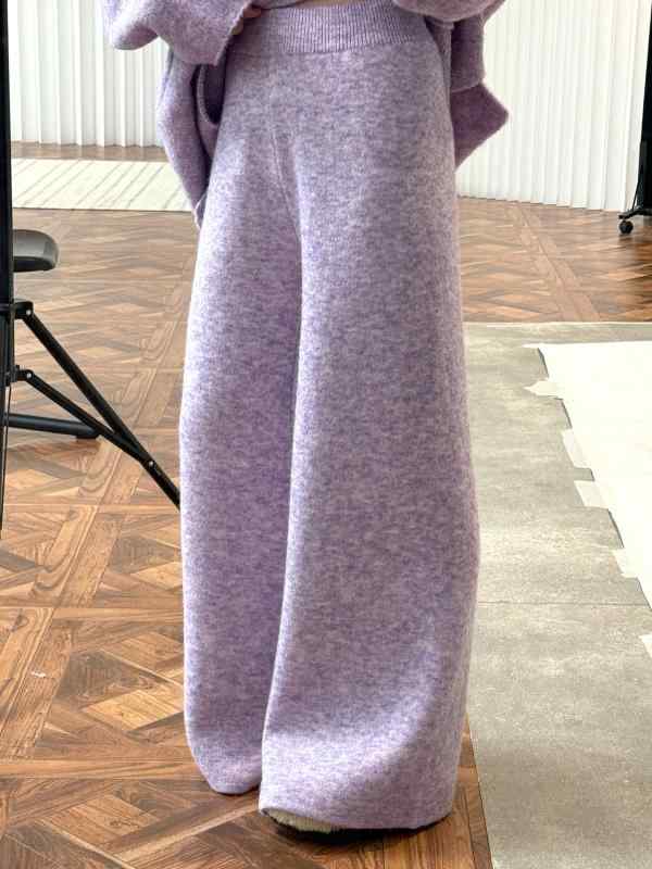 レディース 春 羊毛 編み物 セットアップ ワイドレッグパンツ ロング丈 ドレープ 心地よい 女子らしい ホンブルグ帽原料品 伸び伸びする填まる