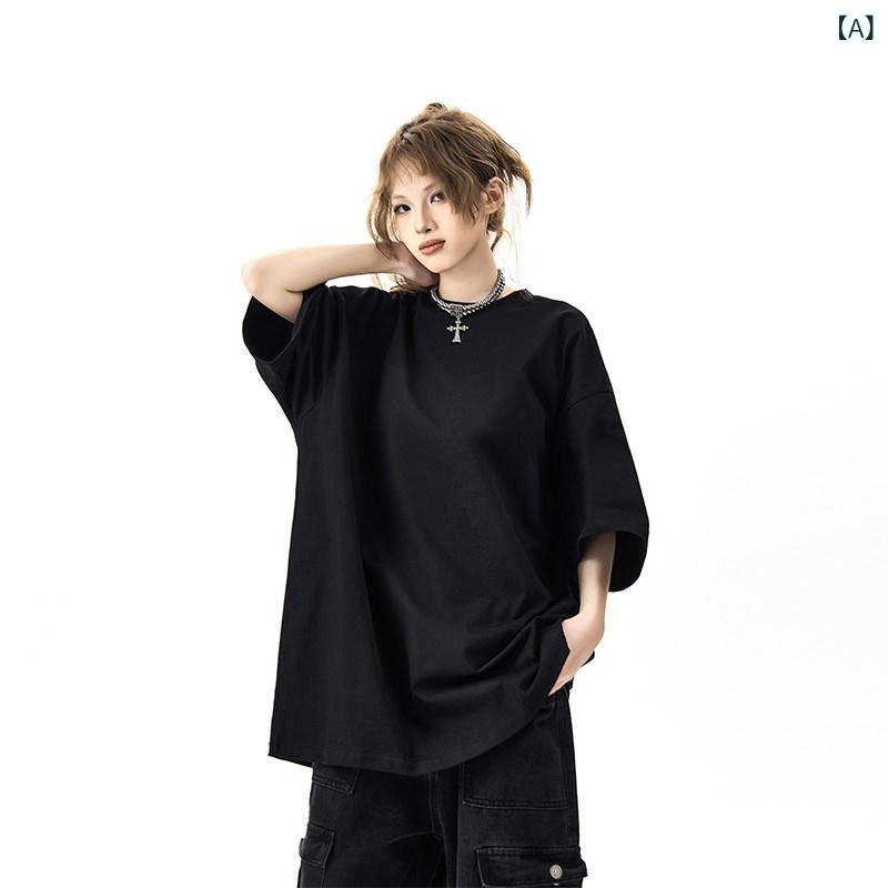 Tシャツ　レディース　かわいい デイモン アイランド アメリカン カジュアル ハイ ウェイト 無地 半袖 Tシャツ 男女兼用 クリーン フィット トップ カップル 夏