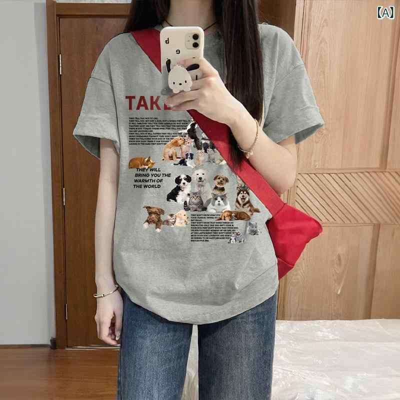 Tシャツ　レディース　かわいい 夏の 半袖 ストレート ショルダー レディース Tシャツ 2025 ホット スタイル グレー 綿 トップ レイヤリング シャツ ハイエンド