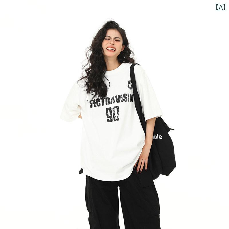 Tシャツ　レディース　かわいい アジの ヘビーウォッシュ 加工の高 重量 半袖 Tシャツ。 メンズ レディース。 夏のの アメリカン レトロ カップル トップス
