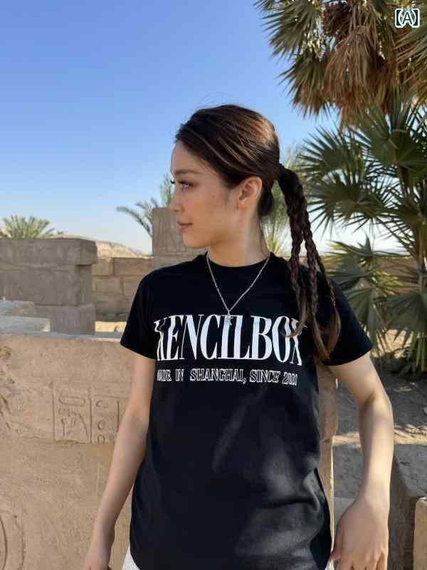 Tシャツ　レディース　かわいい KencilBox ヒップ ホップ ジャズ ブラック ベーシック 半袖 Tシャツ 女の子用