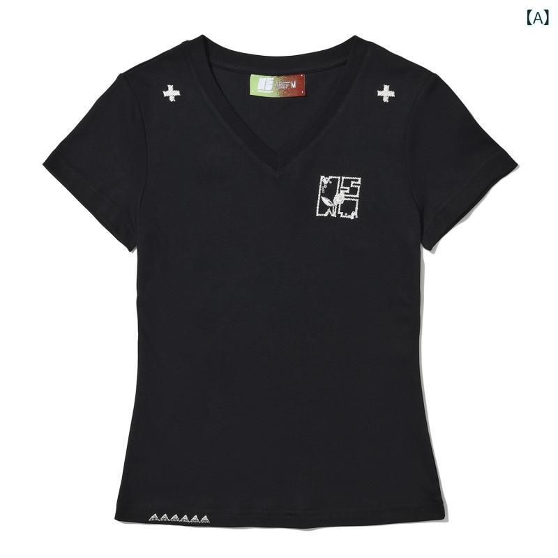 Tシャツ レディース かわいい NSTNEW START スプラウティング プラン 夏 スパンコール ライン Vネック スリム 半袖 Tシャツ レディース ユニセックス