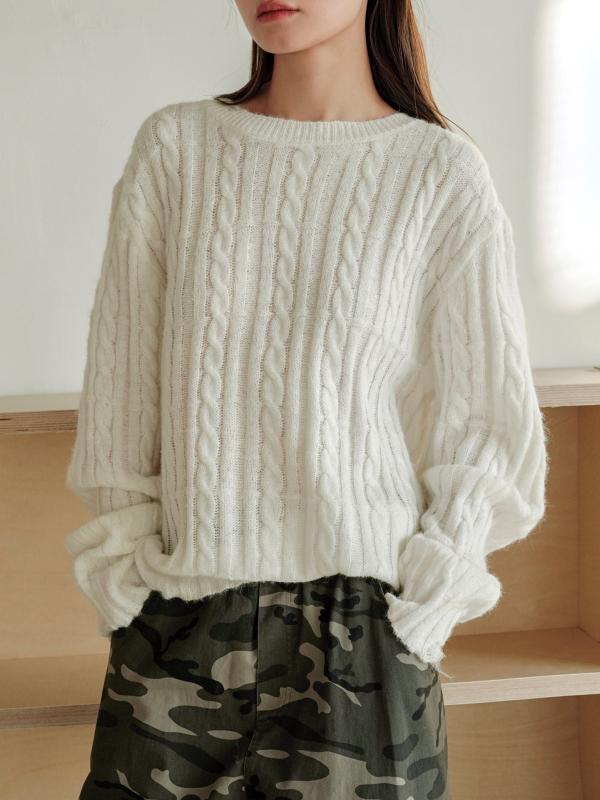 春 ゆったり モヘア ツイスト ダメージ セーター 女性用 柔らか 肌触り 親肌 ニット トップス 韓国 スリム効果 軽量