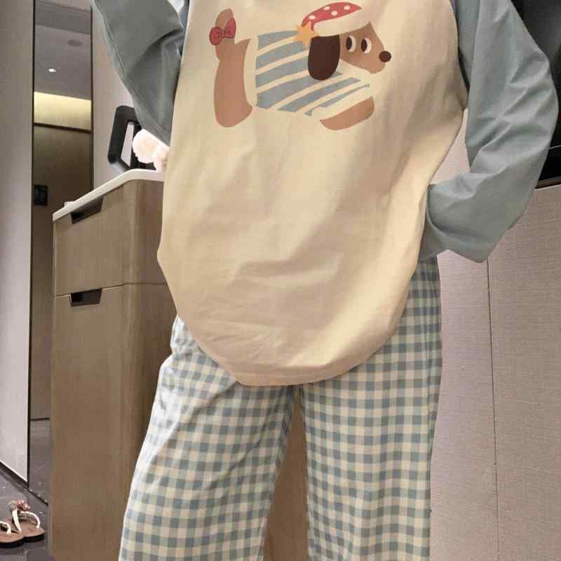 レディース　パジャマ　スウェット　上下 チェック 柄 綿 長袖 パジャマ 女性 春秋 2025 ホーム 服 ラウンドネックプルオーバー スーツ 春