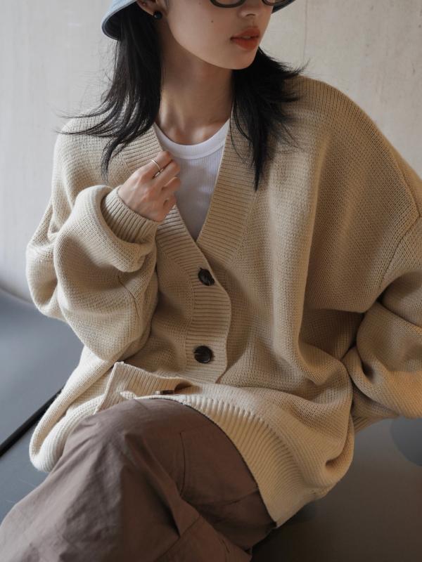秋 レディース Vのど首 編み物 ジレー ゆったり 影ぼうし 情の籠もった 心地よい アウター 日常使い走り 保温 パステル色の 着心地 長袖 トップス