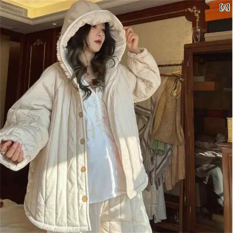 レディース パジャマ スウェット 上下 Da Meng 3 層 パッド入り パジャマ 女性用 厚手 ふかふか 暖かい ベージュ ホームウェア スーツ カジュアル ゆったり