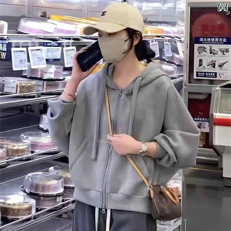 パーカー ボンネット付き添い人 編み物 ボンネット付き添い人 ファスナー 付き添い人 ティーシャツ 上衣 お上さん用 天鵞絨 秋冬 心地好い ゆったり 小さめの ジレー トップス