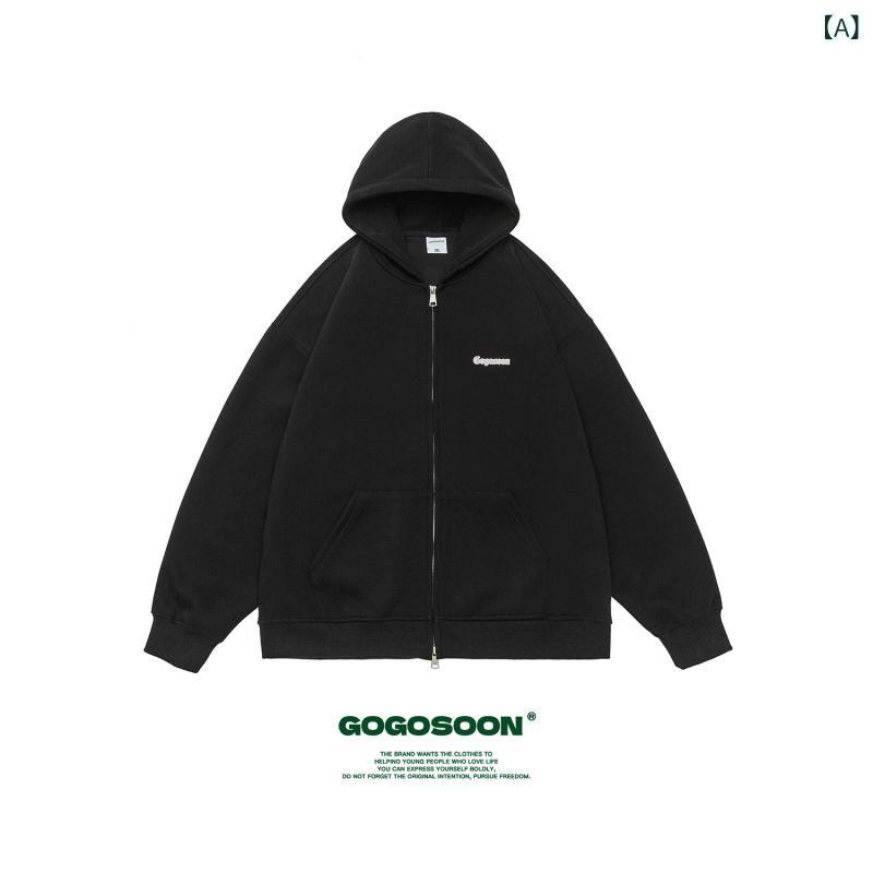 パーカー ボンネット付き添い人 編み物 GOGOSOON メンズ 黒いこと ボンネット付き添い人 ファスナー ジレー プルオーバー 上衣 服 400 g 歳月 薄墨色