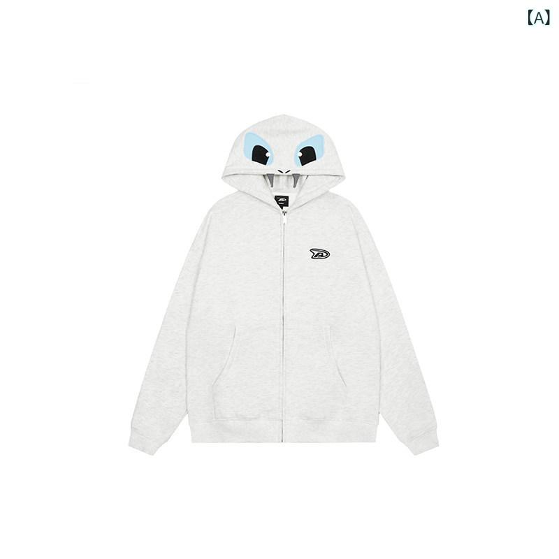 パーカー　フード付き　ニット Achock オフィシャル ストア 楽しい小 悪魔 刺繍の な フード付き スウェットシャツ 歯の ない 耳の ジッパー カーディガン