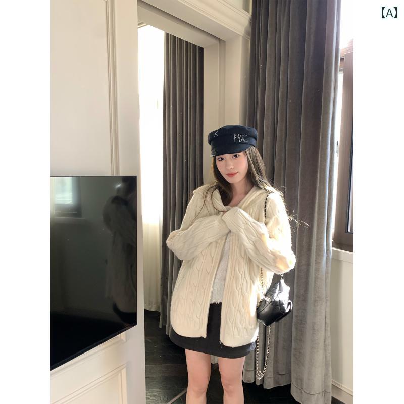 パーカー　フード付き　ニット Hhyii 北海道 フード付き ニットカーディガン レディース 早春 ハイエンド ジッパー セーター ジャケット｜SEIYUショップ