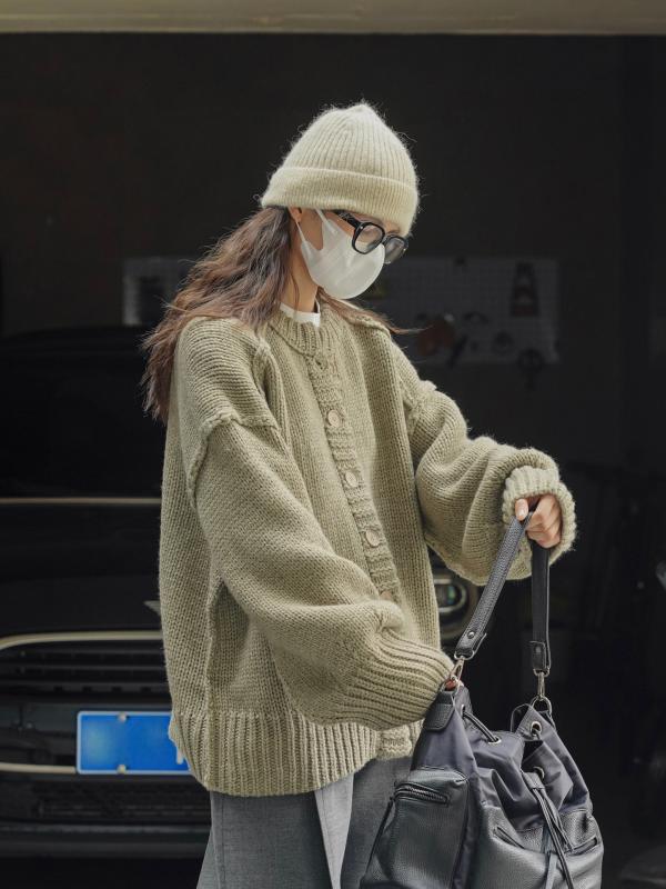 レディース 羊毛 カーディガン 秋冬 ゆったり 柔らかい 肌触り良い 韓国 リラックス ハリ ある カジュアル トップス 暖かみ ニット