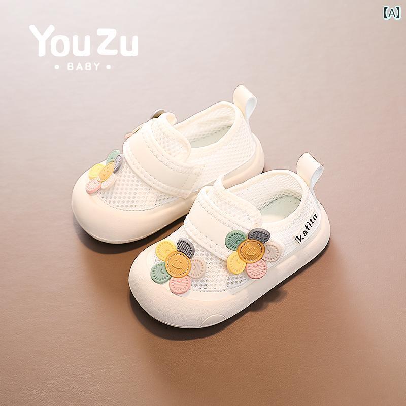 ベビー　シューズ　かわいい ベビー メッシュ シューズ ソフト ソール 滑り止め 通気性 花 プリンセス 春夏 1 ～ 3歳 女児 幼児用