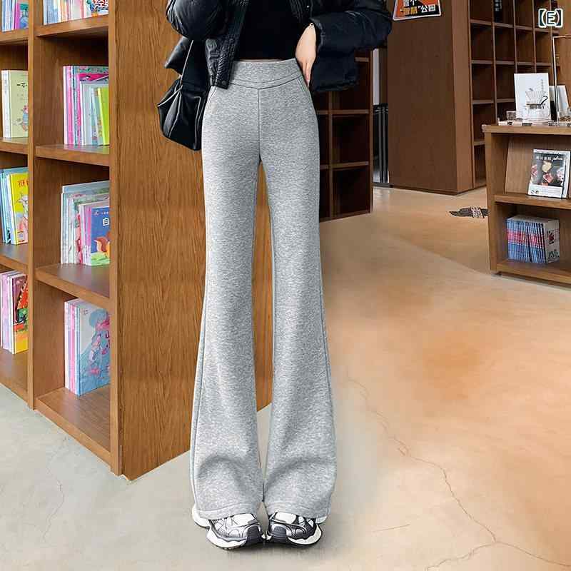 レディース　ハイウエスト　パンツ レディース フレアパンツ オフ ホワイト 春秋冬 細い スタイル 2024 ハイウエスト 小さい サイズ 少し スパイシー フレア ベルベット スポーツ スウェットパンツ