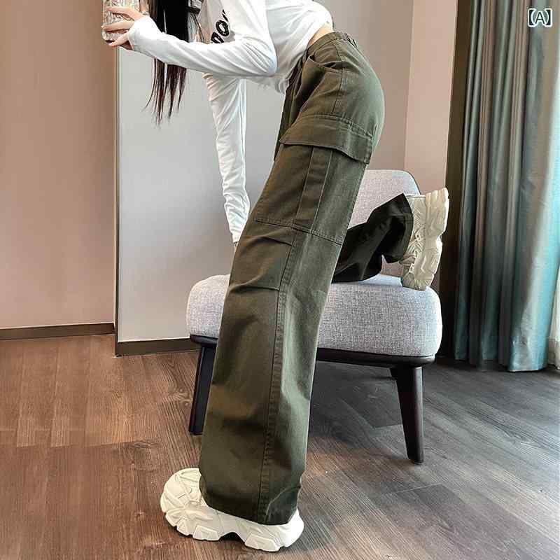 レディース　ハイウエスト　パンツ アメリカ 高級 オーバー オール 女性 2025 ストレート 小さい 春秋 カジュアル 綿 クールスタイル パンツ