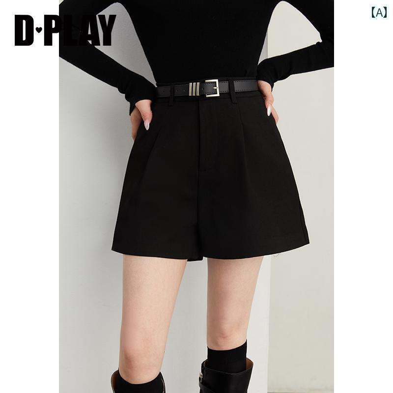 レディース ハイウエスト パンツ DPLAY【 Huipin】 2025 春 カジュアル ハイウエスト aライン ブラック ショート パンツ レディース ストレート