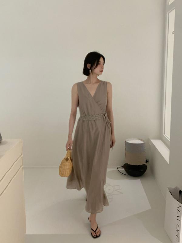 衣裳 レディース 夏 通い用 Vのど首 ノースリーブ 酉の方角三尺帯付き添い人 フレンチ表現スタイル 雅びやか 雅びやか
