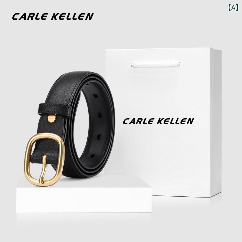 レディース 胴締め 心地よい CARLE KELLEN 胴締め レディース 革 今めかしい 全能 デニム第一層 牛皮 ピン バックル
