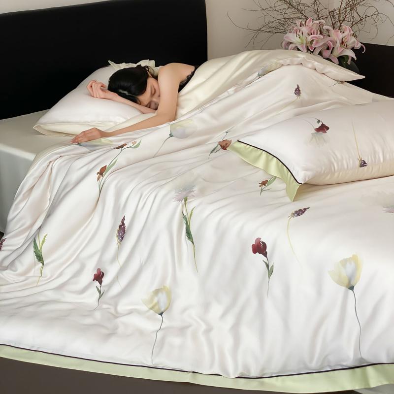寝具 4点セット 爽やか 花柄 プリント リヨセル 再生繊維 接触冷感 掛け布団カバー シーツ ベッドスカート 吸湿速乾 快適 素肌触れ 柔らかい 軽量 通年使用｜SEIYUショップ 8,413円